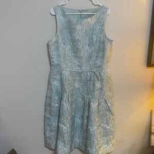 Rickie Freeman for Teri Jon Pastel Green Floral Midi Dress